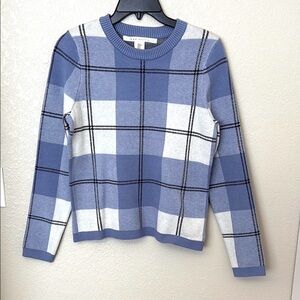 Women's Blue and Gray Plaid Sweater
